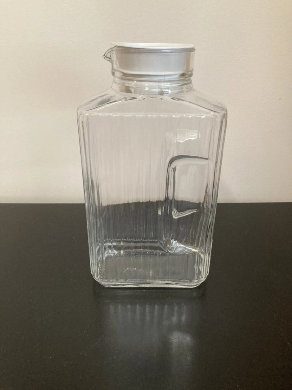 Vintage Arcoroc France Glass Refrigerator Ribbed Water Pitcher Jug